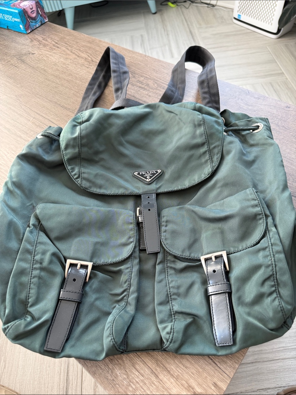 Prada Green Nylon Backpack with Black Trim